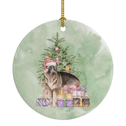 Caroline's Treasures German Shepherd and Tree Ceramic Ornament Christmas Tree Hanging Decorations for Home Christmas Holiday, Party, Gift, 3 in, Multicolor