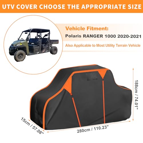 X AUTOHAUX UTV Cover for Polaris for Ranger 570 2014-2017 Waterproof Side by Side Cover Outdoor Sun Rain Storage Protection 210D-PU Black 280x145x188cm/110.24x57.09x74.02in by X AUTOHAUX - Used condition - Image 2