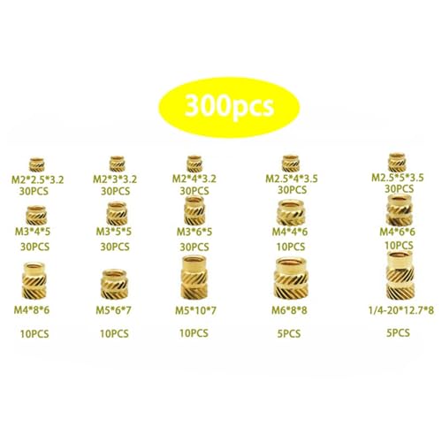 Kit sortido de inserção rosqueada de latão rosqueado com 300 peças para componentes de impressão 3D