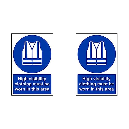 Image of VSafety High Visibility Clothing Must Be Worn In This Area PPE Sign - Portrait - 200mm x 300mm - Self Adhesive Vinyl (Pack of 2)