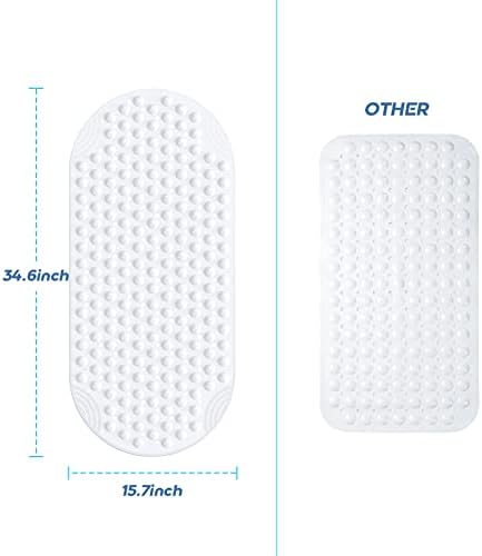 XIYUNTE Bathtub Mat Non Slip Anti Mould - 88 x 40cm/35 x 16inch Oval Shower Mats, Anti Slip Bath Mats with Suction Cup and Drain Holes, Machine Washable, White