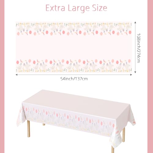 Image of Honeydak 4 Pcs Silly Goose Birthday Tablecloths,Pink Disposable Plastic | Pink 1st Baby Shower Gingham Table Cover, Disposable Plastic Tablecloths, Goose Theme Party Supplies, Summer Decorations