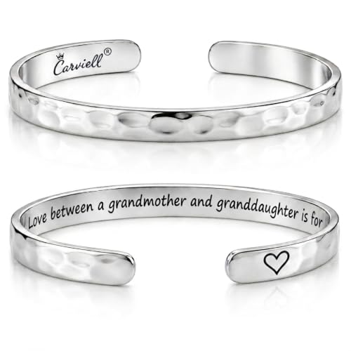 Carviell Grandma Granddaughter Bracelet The Love Between a Grandmother and Granddaughter is Forever Silver Stainless Steel Cuff Birthday Christmas Mothers Day Present