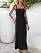 ZESICA Women's 2025 Summer Boho Spaghetti Strap Square Neck Solid Color Ruffle A Line Beach Long Maxi Dress,Black,Medium