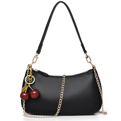 Shoulder Bag for Women Cute Cherry Underarm Purse Retro Clutch Hobo Handbag Small Crossbody Bags (Black)
