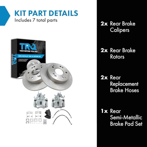 Image of TRQ Rear Brake Pad and Rotor Set Semi Metallic Calipers Compatible with 1998-2002 Honda Accord Sedan