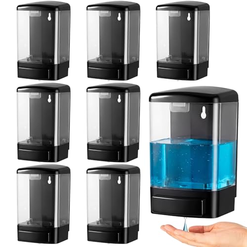 Image of Hushee 8 Pcs Plastic Wall Mounted Soap Dispenser Commercial Manual Soap Containers Wall Dispenser for Kitchen Shower Hotel Liquid Shampoo Gel Chamber (33.8 oz 1000 ml,Black and Clear)