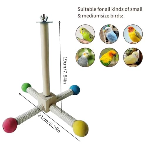 Image of Bird Spinner Toy, Tyotrbs Bird Perch Toy, Parrot 360 Interactive Rotating Toy, Budgie Cage Accessories for Small Birds to Expend Energy, Wooden Stand for Parakeet Cockatiel Lovebird Conures