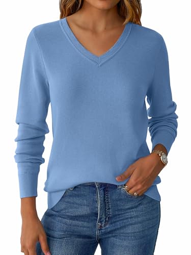 Women's V Neck Sweater Wool Blend Lightweight Soft Pullover Long Sleeve Tops Business Casual Fall Outfits 2025 Trendy2