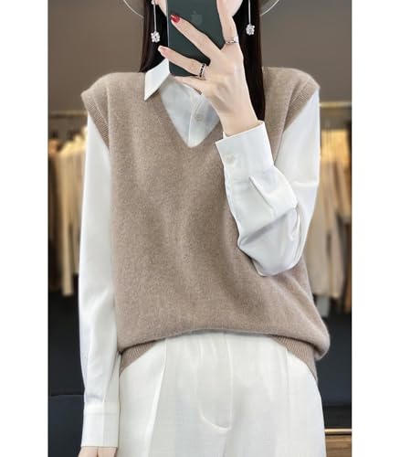 Image of Women's V-Neck Knit Sweater Vest 100% Merino Wool Lightweight Sleeveless Pullover Basic Vest Short Tops
