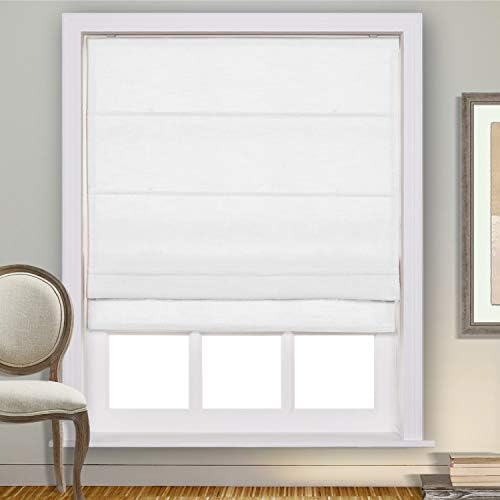 cololeaf Roman Shade Faux Linen Roman Shades White Light Filtering, Customized Roman Shade Blackout Room Darkening Roman Shade Washable Fabric, Install Hardware Included, Snow White, 1 Piece