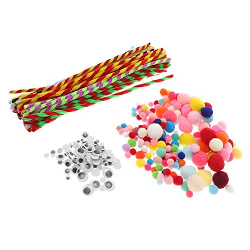 Toyvian 200pcs Plush Balls 100pcs Wiggle Eyes Set Chenille Stems Kit for Boys and Girls Crafts Supplies