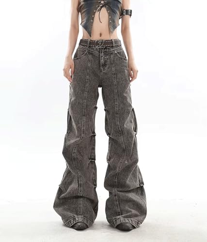Women's High Waisted Baggy Jeans 90s Y2k Wide Leg Grunge Flare Jeans Hip Hop Distressed Vintage Streetwear2