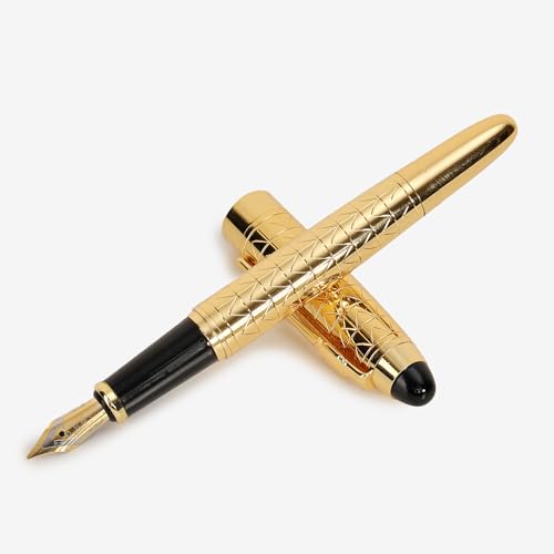 Image of 20641 Luxury Fountain Pen Golden Crafted Design Metal Body Iridium Nib with Ink Converter, Pen for Men & Women with High End Gift Box. (FINE NIB)