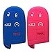 Qty 2 (Blue and Peachblow) Key Case Cover Jacket Silicone Rubber Fob Keyless Remote Holder Skin fit for JEEP FIAT DODGE CHRYSLER Smart Remote Key Case