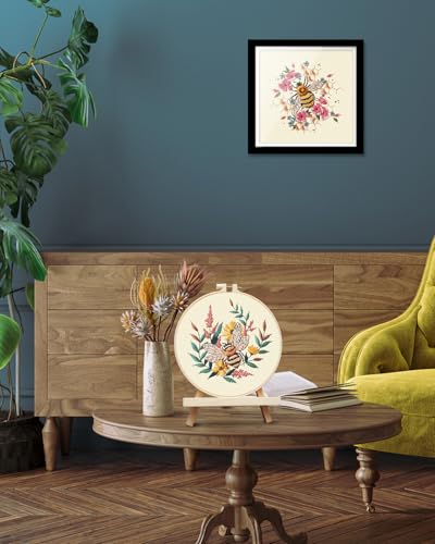 Image of TINDTOP 2 Pack Embroidery Kit for Adult, Embroidery DIY Starter Kit, with Stamped Patterns, Hoop, Tools, Colorful Threads with Needles, Instructions (Bee) | with Stamped Patterns, Hoop, Tools, Colorful Threads with Needles, Instructions (Bee)