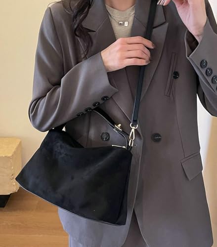 Image of Suede Shoulder Bags For Women Crossbody Bag Suede Tote Bag Satchels Slouchy Work Purses Crescent Handbag Fall Top Handle
