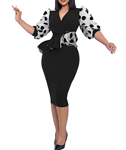 Fluffy sleeve pencil dress ブラックM 41h-gLjyb7L.jpg