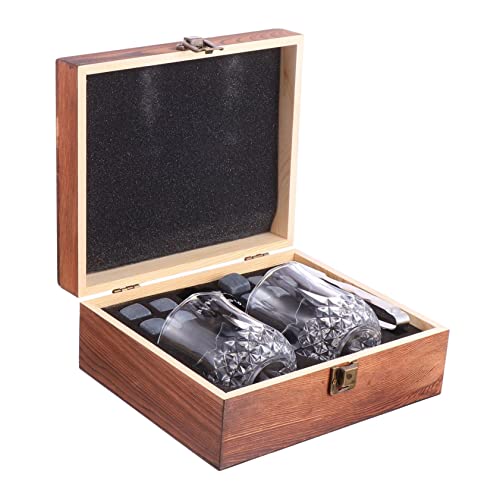 CLISPEED Natural Marble Whiskey Stones Gift with Wood Box Food Grade Chilling Rocks for Whiskey Bourbon Vodka Reusable Cooling Stones That Preserve Flavor Bar Accessories for Drinkers