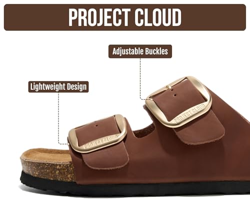 Image of Project Cloud 100% Genuine Leather Footbed Sandals for Women 2026 Comfortable Beach Essentials Womens Sandals Memory Foam Vacation Essentials Slides for Women Footwear (Santorini)