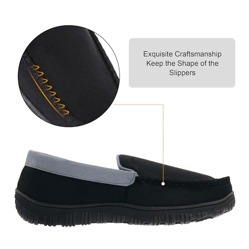 Image of Lulex Mens Moccasin Slippers Size 8-14,Memory Foam House Shoes with Rubber Indoor Outdoor Sole, Machine Washable