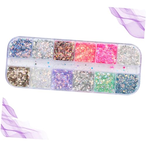 Healeved 12 Compartment Candy Manicure Glitter Sequin Stickers Nail Art Chips for Women