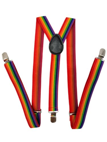 Image of BookMyCostume Rainbow Suspenders for Kids & Adults|Adjustable Elastic Y-Back Belt for Fancy Dress Costumes,Theme Parties,Dance Costume,School Functions&Stage Shows|Unisex Clip-on Suspenders Accessory