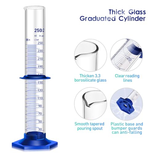 Image of 2PCS Graduated Cylinder Measuring Cylinder Thick Glass Lab Cylinders Glass Graduated Cylinder Glass Measuring Cylinder (250ML)