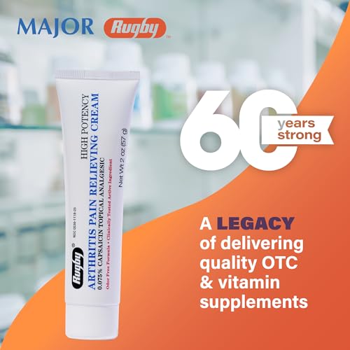 Rugby High Potency Capsaicin 0.075% Cream - Pain Relief Cream for Arthritis - 2 Oz (57g), (4 Pack)