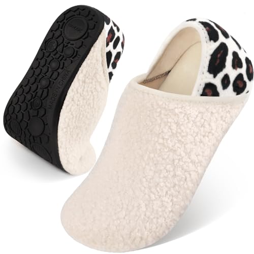 DOMMARE House Slippers for Men Women Indoor, Bedroom Shoes Warm Barefoot Socks, Foam Lining Slip-On Elastic Closed Non-Slip Travel Loafer Slippers