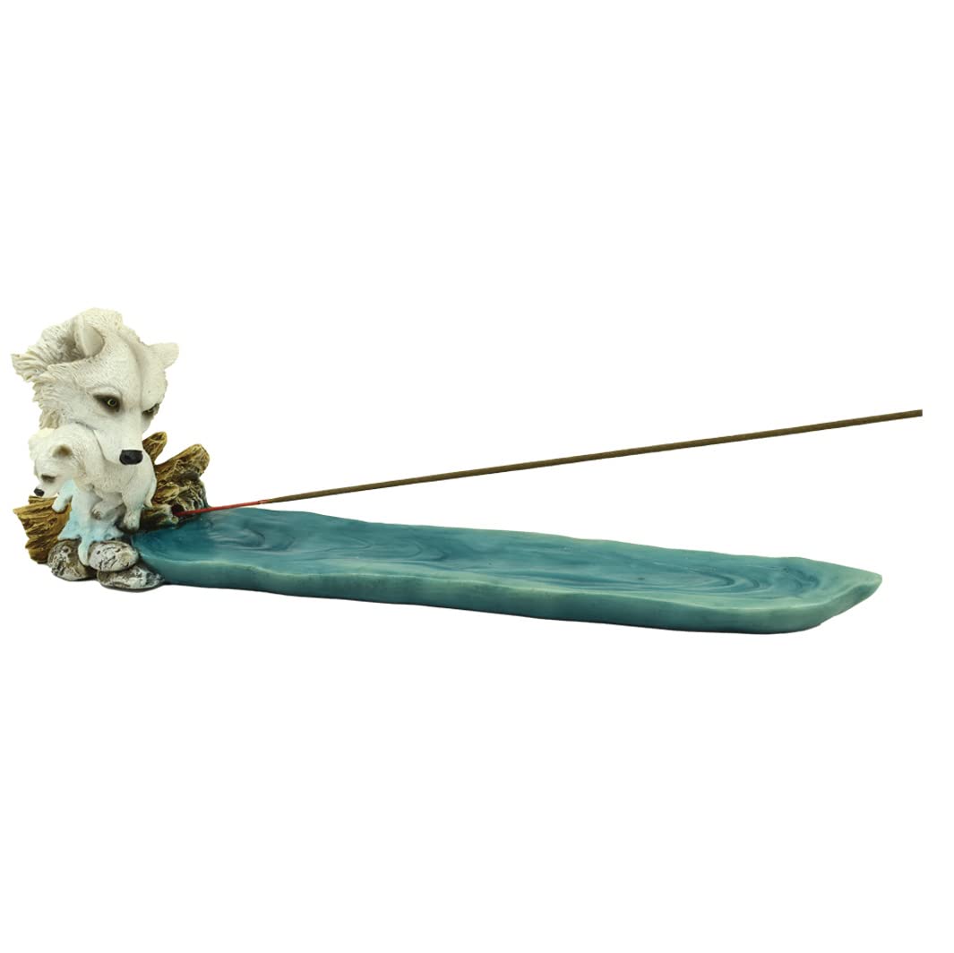Nemesis Now Mother's Watch Incense Burner 28.3cm, Resin, Blue, Mother Wolf and Cub Incense Burner, Incense Burner, Fantasy Gift, Wolves Collection, Cast in the Finest Resin, Expertly Hand-Painted
