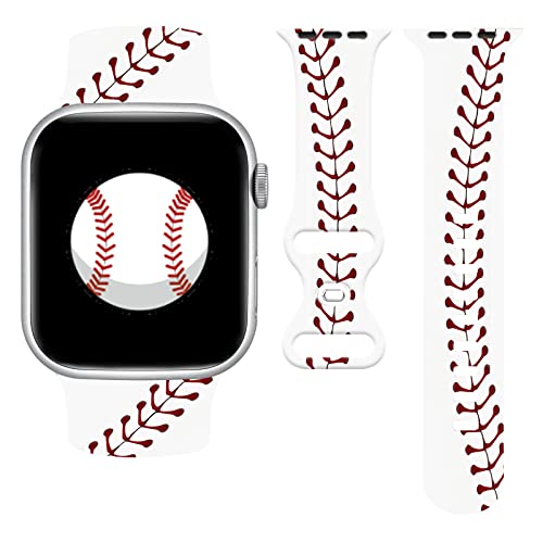 Baseball-Uhrenarmband, kompatibel mit Apple Watch, 38 mm, 40 mm, 41 mm, Kugel, iWatch-Armbänder, weiches Silikonband, verstellbar, Ersatz für Serie 7/6/5/4/3/2/1/SE, Mädchen, Damen Cover