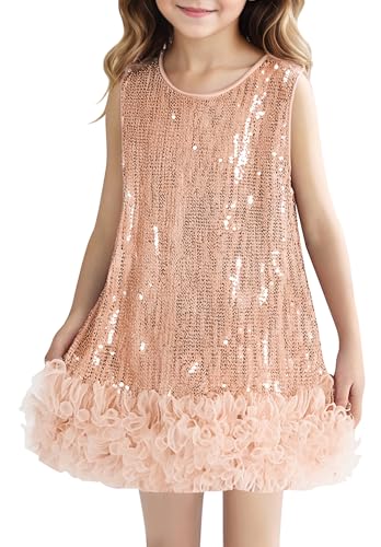 Happy Cherry Kid Girls Sequin Dress A-Line Sleeveless Sparkly Gown Party Dresses with Trim