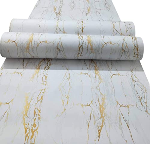 Image of WISDOM Marble Wall Sticker Wallpaper Decorative Home /Furnituer /Cabinets Marble Vinyl Wallpaper (24x144 Inch, White Gold Marble)