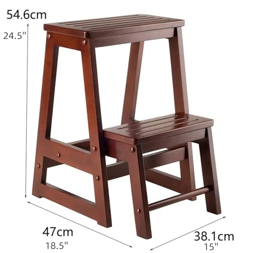 Taburete plegable madera con plataforma ancha silla escalera 2 niveles para muebles del hogar y acceso almacenamiento