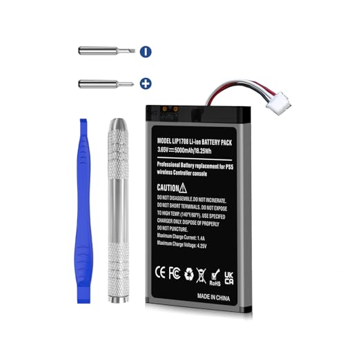 LIP1708 Batterie pour Sony contrôleur PS5, 5000mAh Haute Capacité Batterie de Remplacement pour PlayStation 5 DualSense CFI-ZCT1W avec kit de Réparation