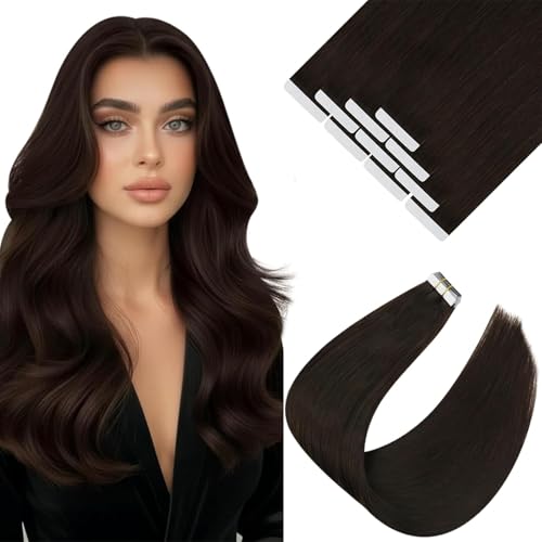 Image of Ve Sunny Hair Tape in Extensions Darkest Brown | Real Human Hair Tape ins,Silky Smooth,for Daily Wear,14Inch 25g 10Pcs