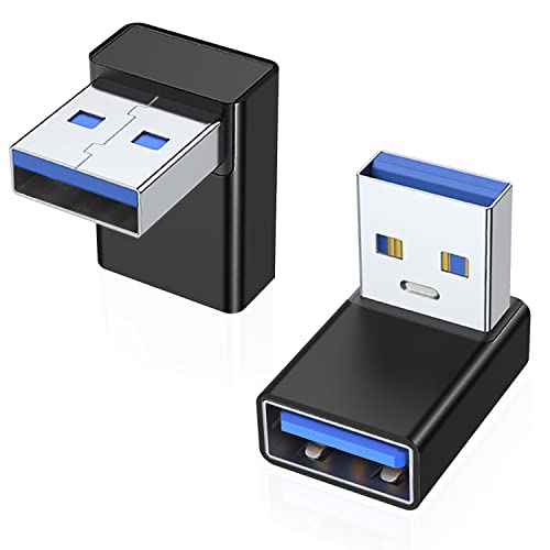 AreMe 90 Degree USB 3.0 Adapter 2 Pack Upward Angle Black