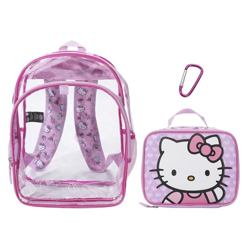 Bioworld Hello Kitty 2-Piece 16 Kids Clear Backpack & Lunch Box Set For School And Travel