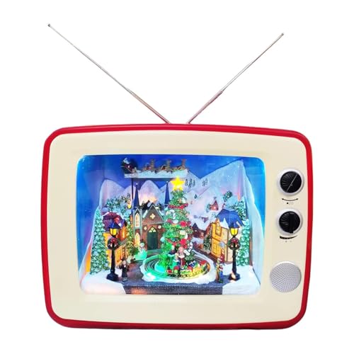 TV rétro de Noël animée lumineuse avec musique et LED de 31cm