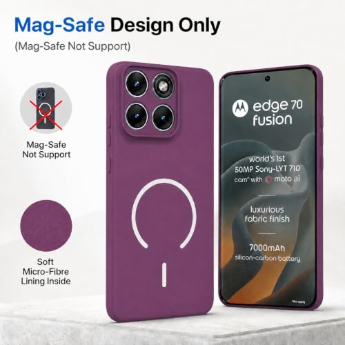 Image of SBMS Silicone Back Cover Case for Motorola Edge 70 Fusion 5G | Soft Micro-Fibre Lining Inside | Magsafe Print On Back Side Camera Protection Bump | Shockproof Case Moto Edge 70 Fusion (Purple)