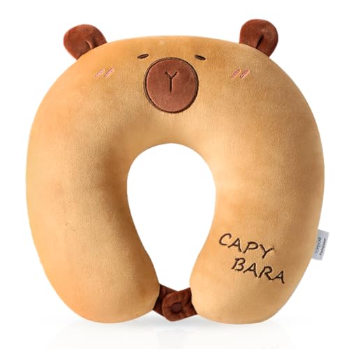 TaleMoon Nackenhörnchen Kinder Reisekissen Cartoon Capybara Kopfstütze Nackenkissen Reise Erwachsene Tier Reisekissen Memory Foam Flugzeug Auto Schlafkissen für Zug Büro Flugzeug