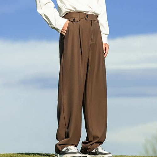 Mens Casual Pants Pleated Loose Fit Dress Pants Elastic Waist Slacks Trousers2
