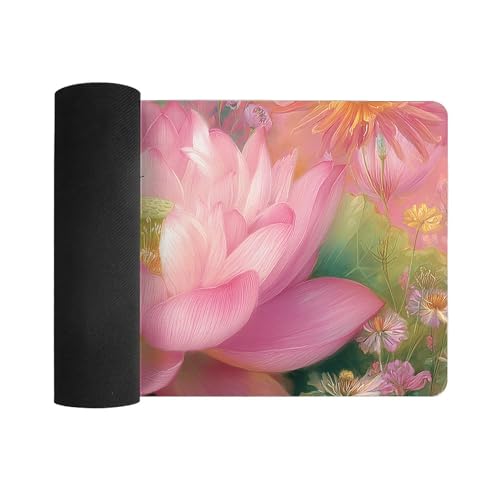 Image of Ethnic Lotus Flower Extended Gaming Mouse Pad, with Stitched Edges Large Mouse Pad Desk Protector, Rubber Base Mousepad Keyboard Mouses Mat for Work Game Office Home- 32 inch X 16 inch Inch