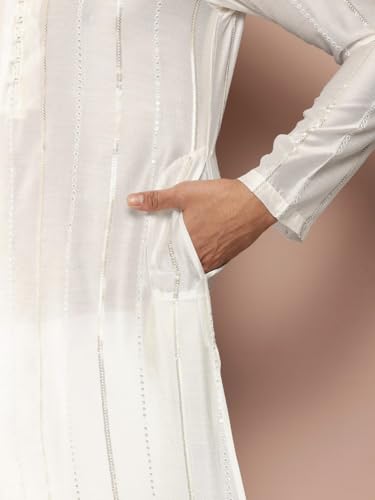 Image of See Designs Men's Long Sleeve Side Slit Chanderi Silk Sequins Mandarin Collar Kurta