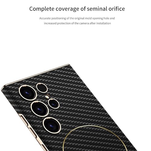 Image of Midkart Leather Case Compatible with Samsung Galaxy S24 Ultra and Compatible with Magsafe Charging Electroplated Hard PC Lightweight Cover, Fiber Black