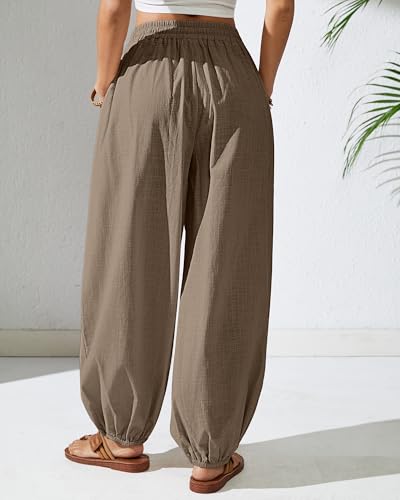 Bsubseach Womens Cotton Harem Pants Elastic Waist Baggy Pant Drawstring Lantern Trouser Loose Beach Pants with Pockets4