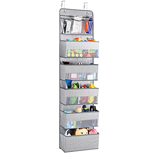 Image of Univivi 6 - Layer Fabric Over the Door Organizer Gray Foldable Door Organizers Nursery Closet Storage, Large Hanging Door Organizer for Cosmetics, Toys and Sundries…