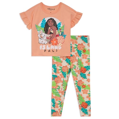 Image of Disney Princess Girls' 2-Piece T-Shirt and Leggings Set Toddler to Big Kid | 2-Piece Coordinated Set, Elastic Waistband Leggings, Breathable Cotton Fabric