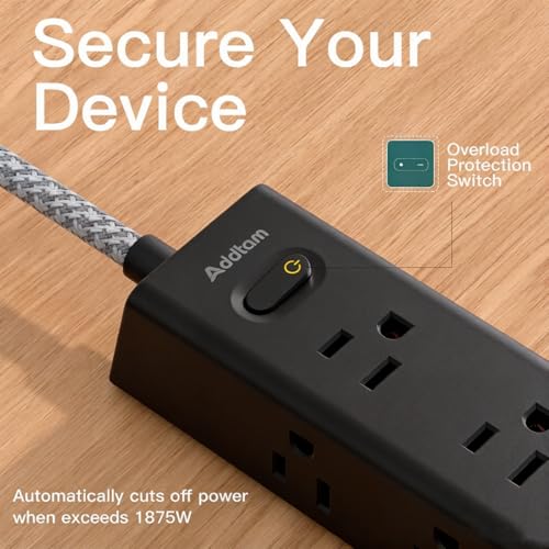 Image of 25FT Extra Long Extension Cord, Power Strip with 12 AC Outlet & 4 USB Ports | Flat Plug, 1050J Surge Protector, Wall Outlet Extender for Home Office Garage Workshop Gaming Desk Setup, ETL Listed